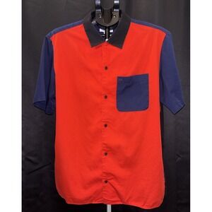 Calvin Klein Men's Colorblock Bowling Style Button Up Short Sleeve Shirt Size L
